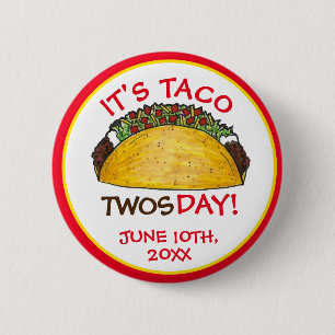 Badge Rond 5 Cm Taco TWOSday Mardi 2 Anniversaire fête Fiesta
