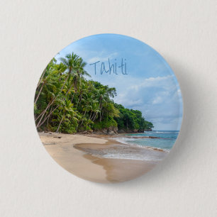 Badge Rond 5 Cm Tahiti Sand Beach Ciel bleu Palmiers