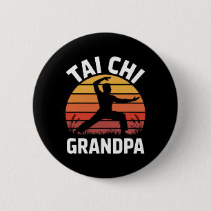 Badge Rond 5 Cm Tai Chi Grand-père Senior Fitness Yoga Lance Santé