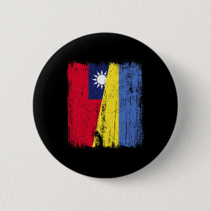 Badge Rond 5 Cm Taiwan Ukraine Drapeau moitié Taïwanais Ukrainien