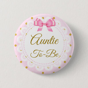 Badge Rond 5 Cm Tante à être Baby shower rose et or bouton