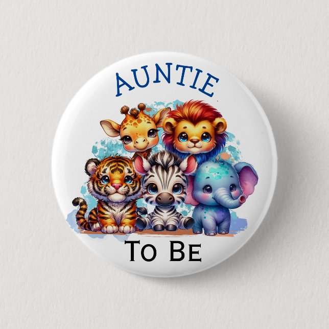 Badge Rond 5 Cm Tante à | Zoo Animaux Baby shower (Devant)