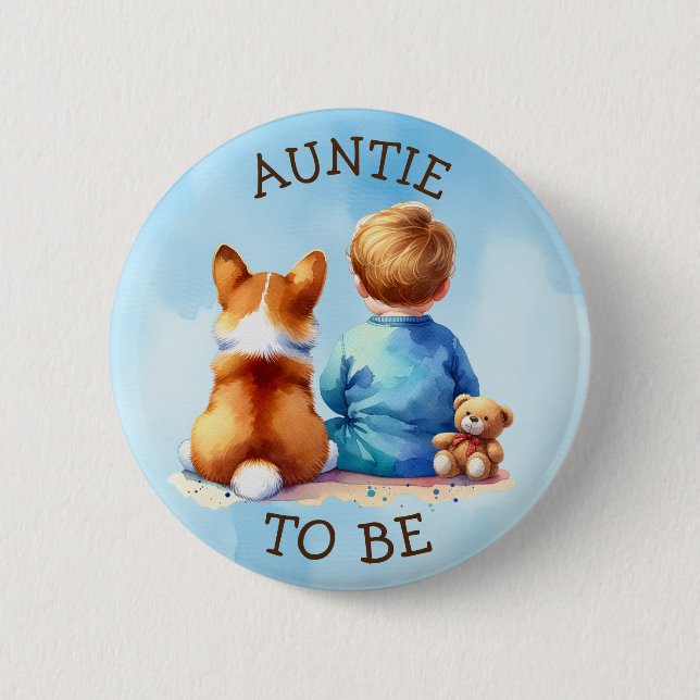 Badge Rond 5 Cm Tante | Baby shower du garçon (Devant)