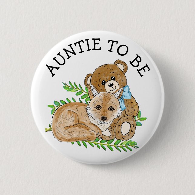 Badge Rond 5 Cm Tante d'être Fox et Teddy Bear Baby shower (Devant)