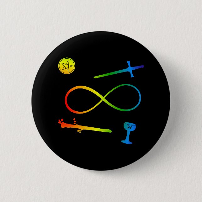 Badge Rond 5 Cm Tarot Lemniscate : Magicien & Éléments Arc-en-ciel (Devant)