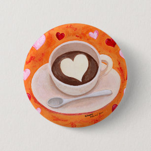 Badge Rond 5 Cm Tasse de café avec des coeurs