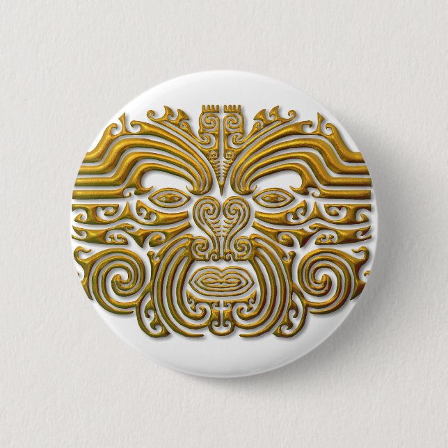 Badge Rond 5 Cm Tatouage Maori - Or (Devant)