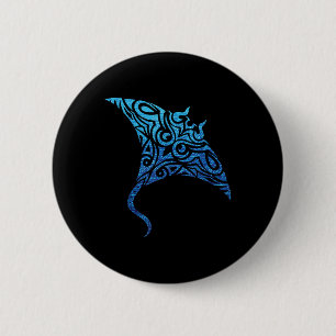 Badge Rond 5 Cm Tatouage polynésien hawaïen de la tribu Manta Ray 