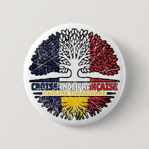 Badge Rond 5 Cm Tchad Tchadien France Drapeau Des Racines D'Arbre