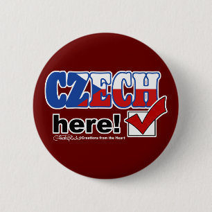Badge Rond 5 Cm Tchèque ici (foncé)