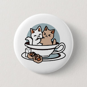 Badge Rond 5 Cm Tea Time Meow Time - Cute Cat and Tea Design