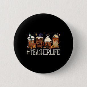 Badge Rond 5 Cm Teacher Horror Fall Café Éffrayant Halloween Pumpk
