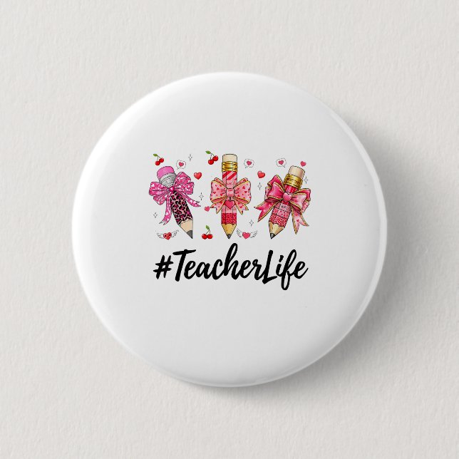 Badge Rond 5 Cm Teacher Valentine Coquette Bow Teacher Valentines  (Devant)
