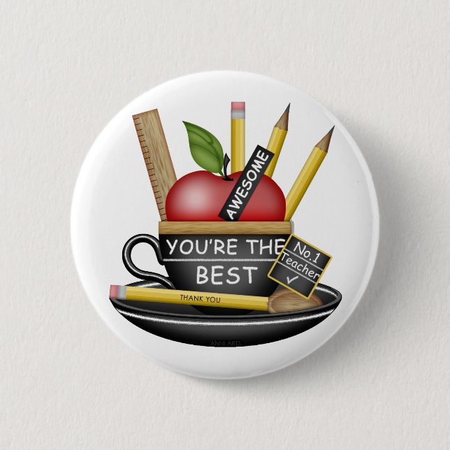 Badge Rond 5 Cm Teacup de pomme de l'enseignant (Devant)