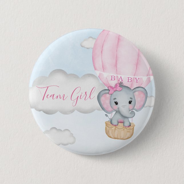 Badge Rond 5 Cm Team Girl Elephant Balloon Baby shower (Devant)