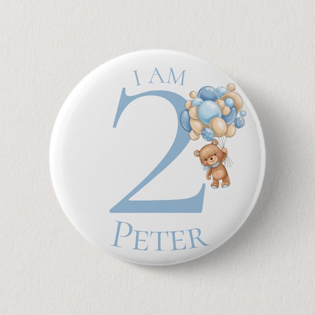 Badge Rond 5 Cm Teddy Bear Adventure Bleu ANNIVERSAIRE NUMÉRO 2 (Devant)
