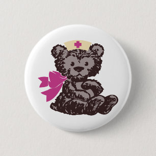 Badge Rond 5 Cm Teddy Bear Nurse (Pink)