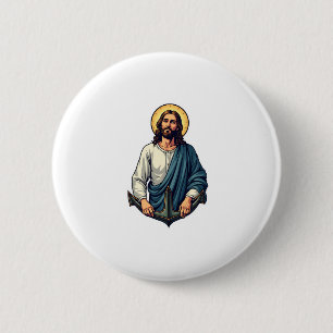 Badge Rond 5 Cm Tee Jésus Ancre Espoir Gravure Vintage 2