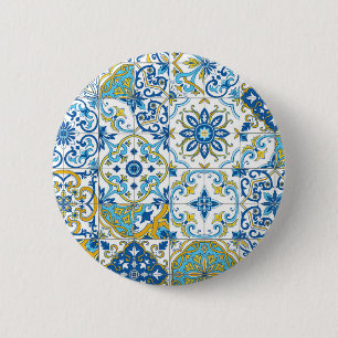 Badge Rond 5 Cm Teintes méditerranéennes/ Azulejos