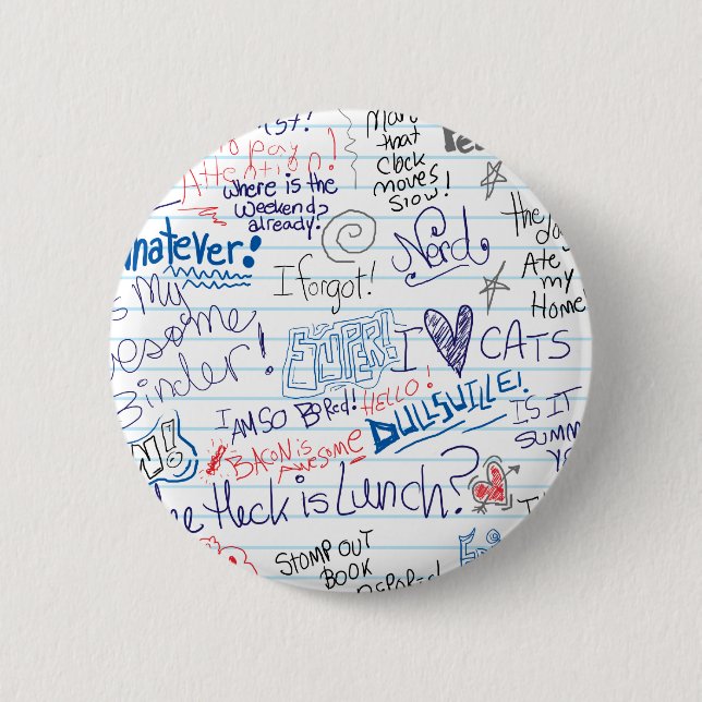 Badge Rond 5 Cm Tellement beaucoup griffonnages d'école (Devant)