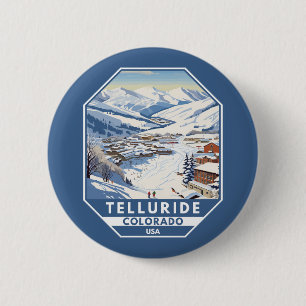 Badge Rond 5 Cm Telluride Colorado Winter Travel Art Vintage