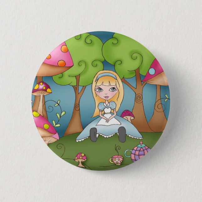 Badge Rond 5 Cm Temps de thé avec Alice - bouton (Devant)