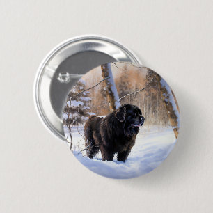 Badge Rond 5 Cm Terre-Neuve Laissons neiger Noël