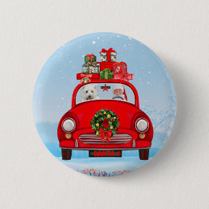 Badge Rond 5 Cm Terrier West Highland White avec le Père Noël