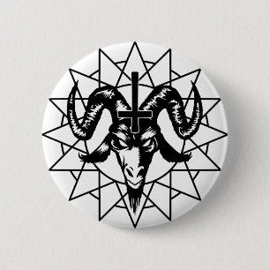 Badge Rond 5 Cm Tête avec l'étoile de chaos (noir)