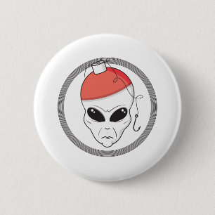 Badge Rond 5 Cm tête d'alien pêchant