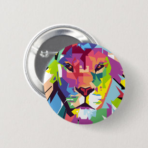 Badge Rond 5 Cm Tête de lion   Art moderne