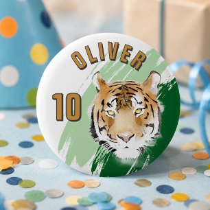 Badge Rond 5 Cm Tête de Tigre Aquarelle Nom Fête d'Anniversaire