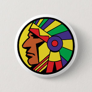 Badge Rond 5 Cm Tête d'Indien de couleur