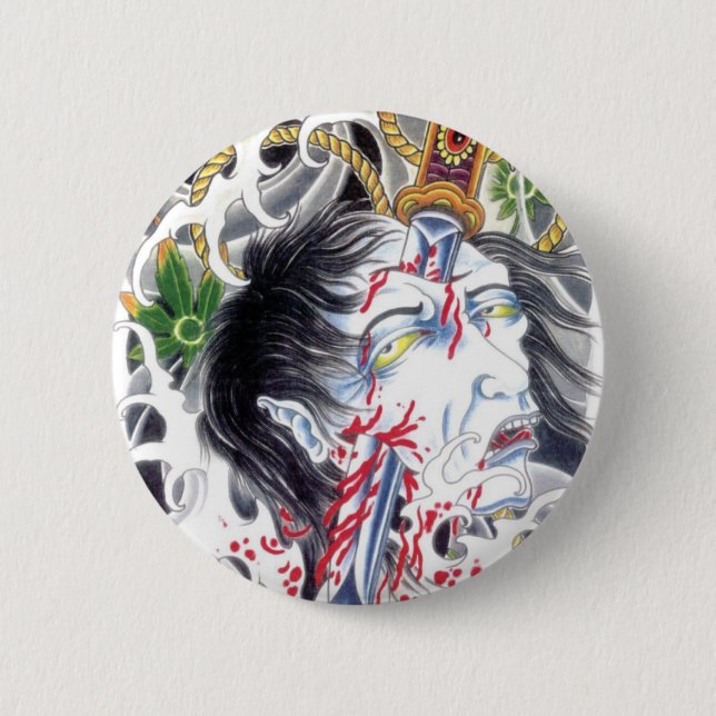 Badge Rond 5 Cm Tête et épée Grotesque (Devant)