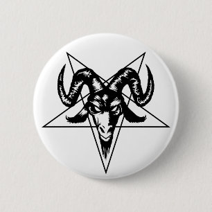 Badge Rond 5 Cm Tête mauvaise de chèvre avec le pentagone étoil