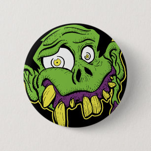 Badge Rond 5 Cm Tête verte de zombi