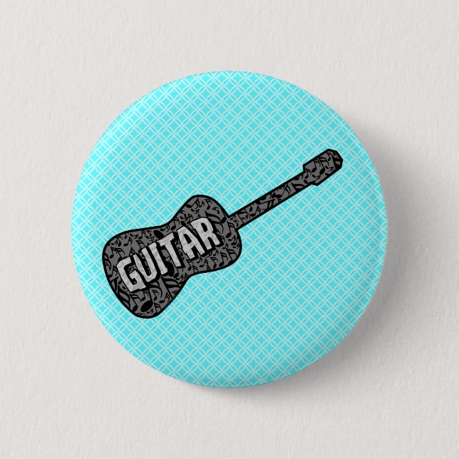 Badge Rond 5 Cm Texte des notes de musique de guitare (Devant)