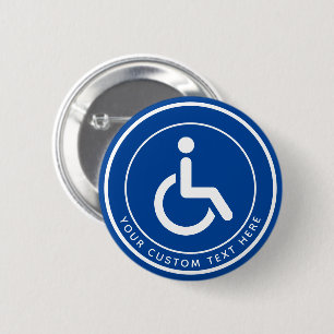 Badge Rond 5 Cm Texte du symbole désactivé Handicapé bleu blanc