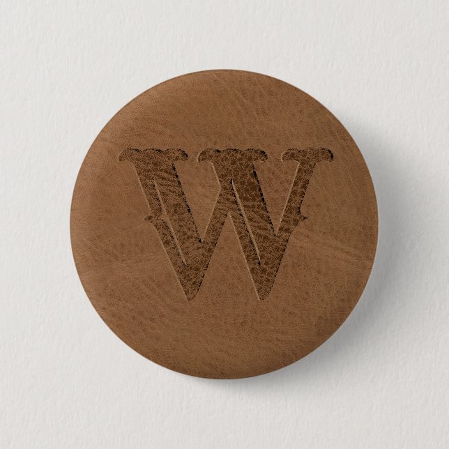 Badge Rond 5 Cm Texture en cuir Brown Monogramme initial (Devant)