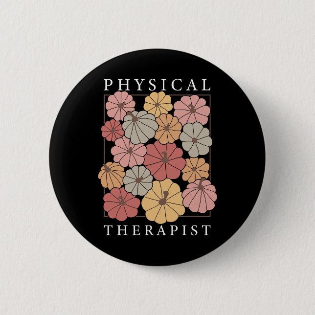 Badge Rond 5 Cm Thanksg, Citrouille de thérapie physique Chute Pt  (Devant)