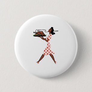 Badge Rond 5 Cm thanksgiving 1950 femme au foyer noire