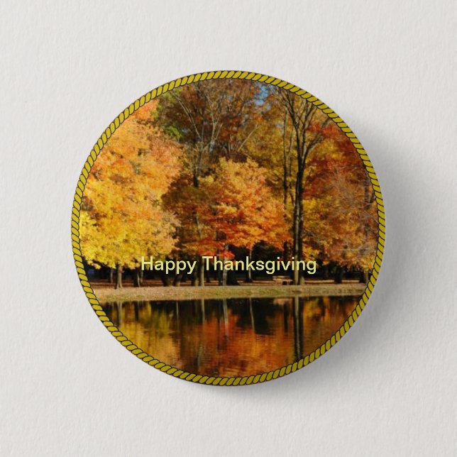 Badge Rond 5 Cm THANKSGIVING : Bouton Bon thanksgiving/broche d'or (Devant)