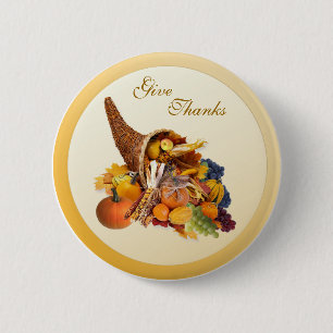 Badge Rond 5 Cm Thanksgiving. Bouton de corne d'abondance
