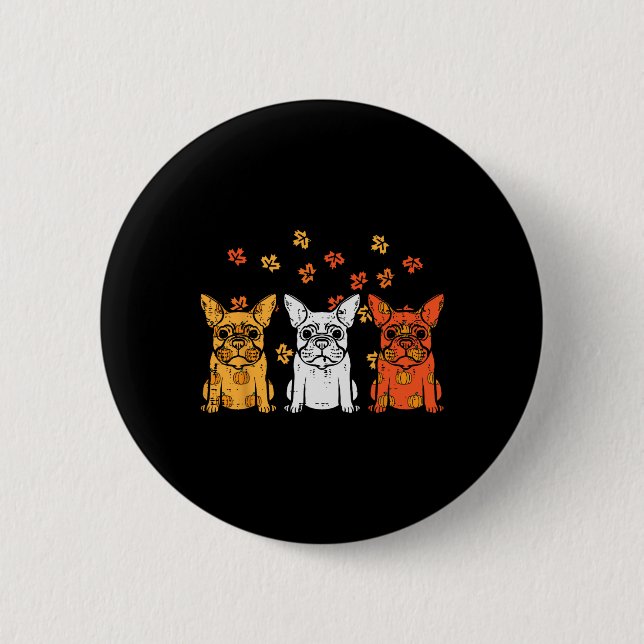 Badge Rond 5 Cm Thanksgiving French Buldog Fall Frenchie Dog Men (Devant)