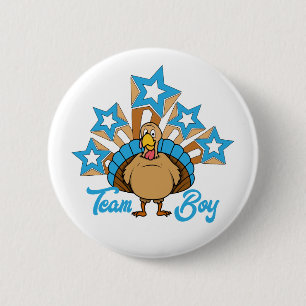 Badge Rond 5 Cm Thanksgiving Turkey Gender Revela - Team Boy