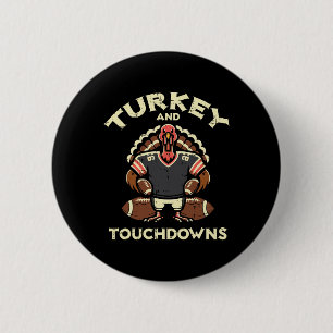 Badge Rond 5 Cm Thanksgiving Turquie Et Touchdowns Football Hommes