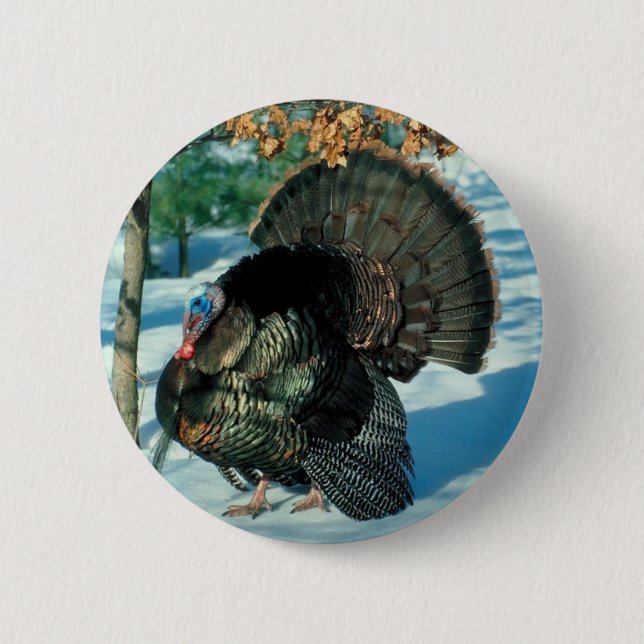 Badge Rond 5 Cm Thanksgiving Turquie Noël Oiseau Vacances d'hiver (Devant)