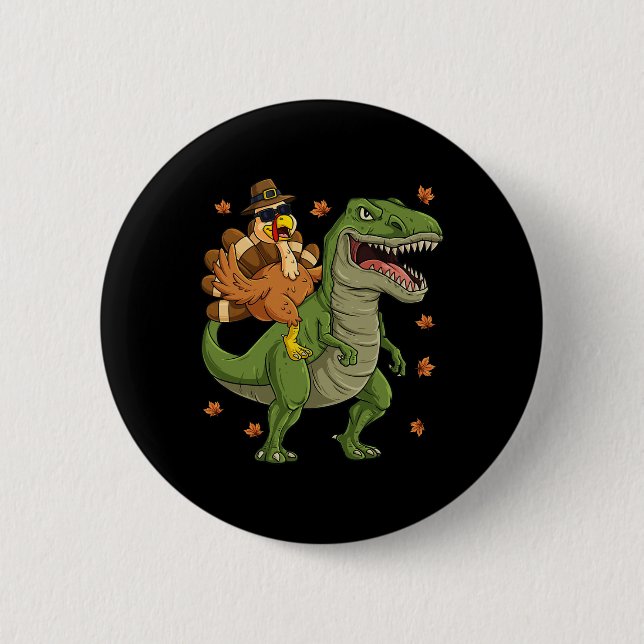 Badge Rond 5 Cm Thanksgiving Turquie Riding T Rex Dinosaur Toddler (Devant)