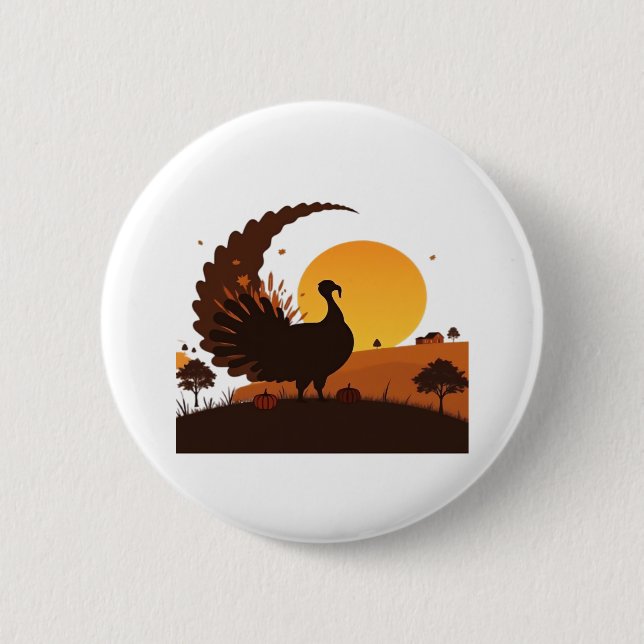 Badge Rond 5 Cm Thanksgiving Turquie Silhouette - Sunset Harvest S (Devant)