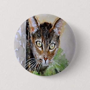 Badge Rond 5 Cm The Curious Tabby Cat Acrylic Painting